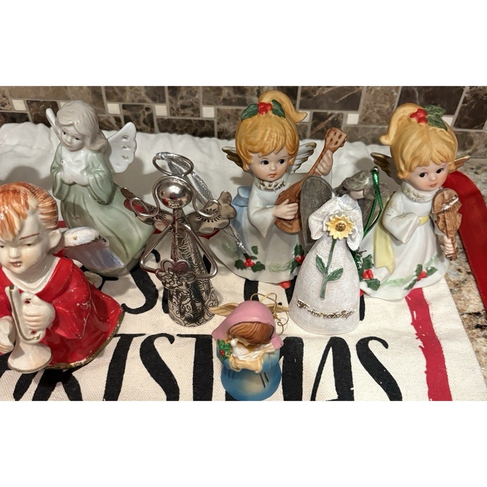 Lot of  8 Angel Ornaments Resin ceramic silver Figurines Christmas Decor Kids‎ - Picture 2 of 13